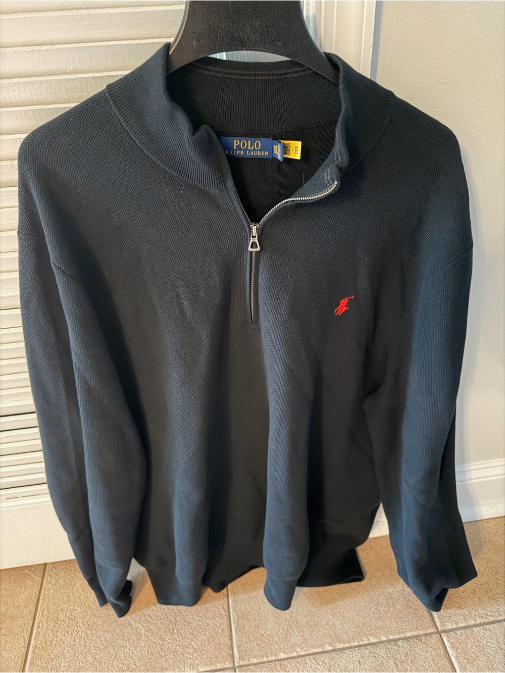 Polo by Ralph Lauren Men’s Black Quarter-Zip Sweater with Red Pony 3XB